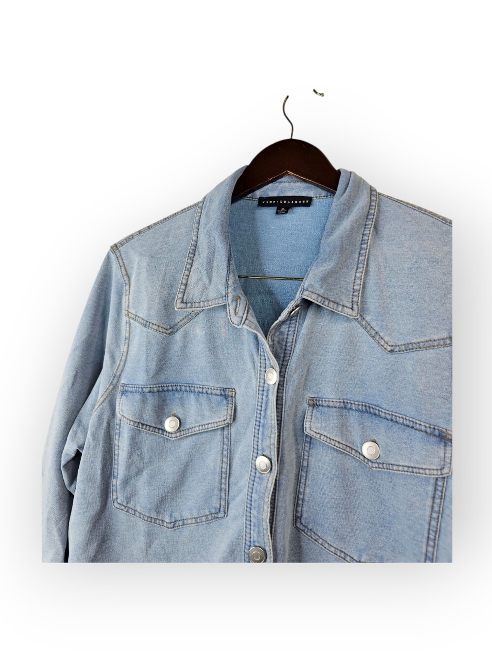 Jane + Delancey Women's XL Light Wash Denim Knit Western Button Front Shirt - Picture 3 of 5
